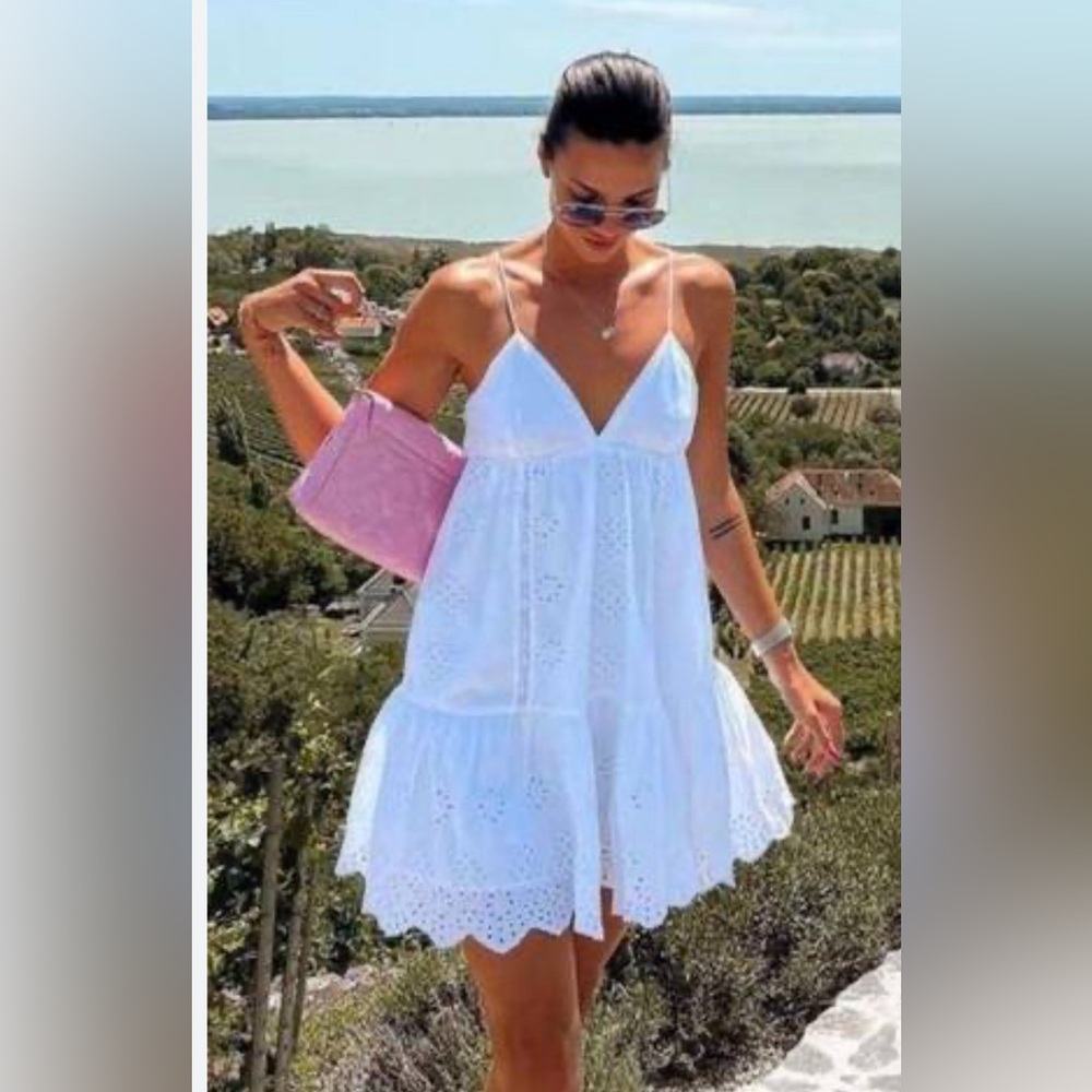 ZARA OPENWORK EMBROIDERED WHITE SUMMER  DRESS
